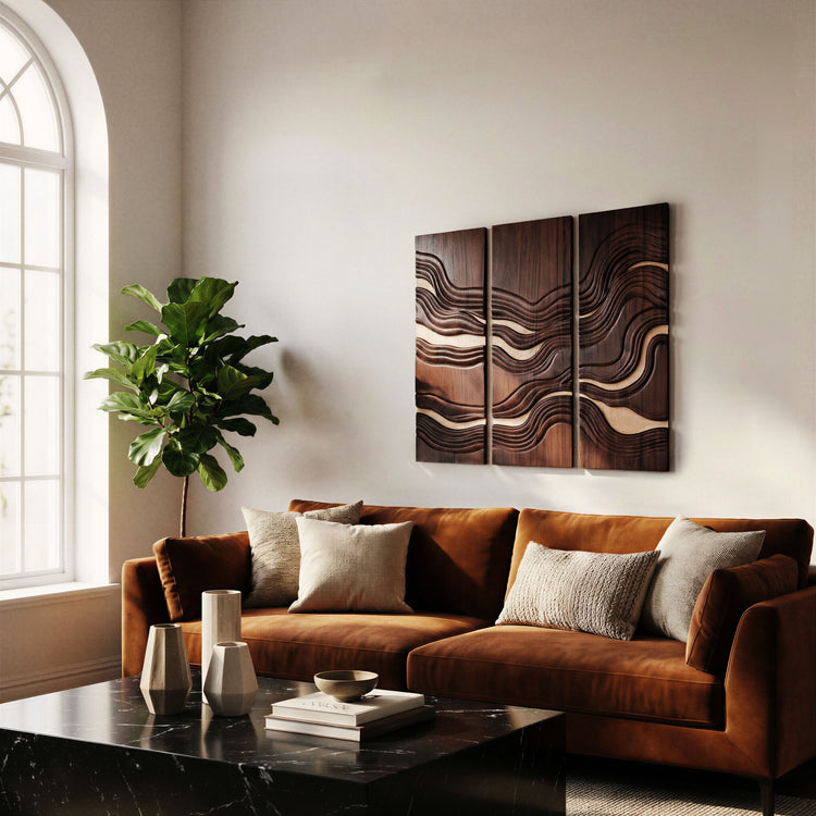 Mid Century Modern Wood Wall Art | Wooden Triptych | Noro Arts