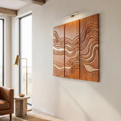 Golden Tides Teak Wall Art | Hand-Carved Wood Decor | Noro Arts