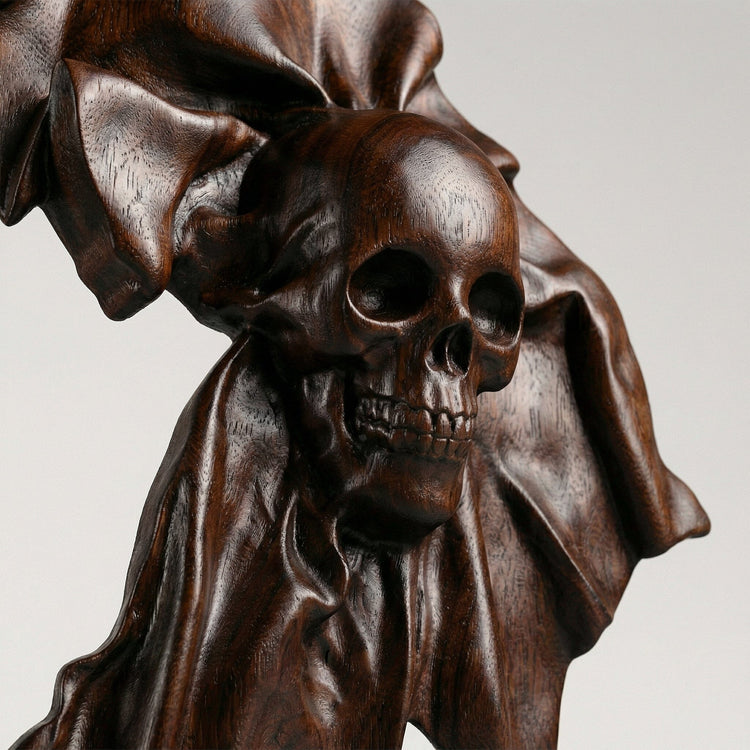 Skull Aurex Dark Teak Wall Art | Hand-Carved Wood Decor | Noro Arts