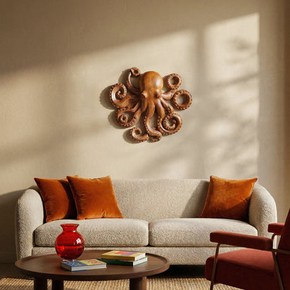 Hand-Carved Teak Octopus Wall Art | Marine Wood Sculpture | Noro Arts