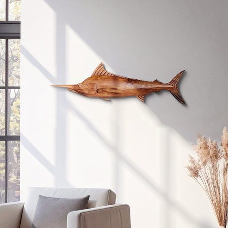 Hand Carved Teak Wall Art - Marlin