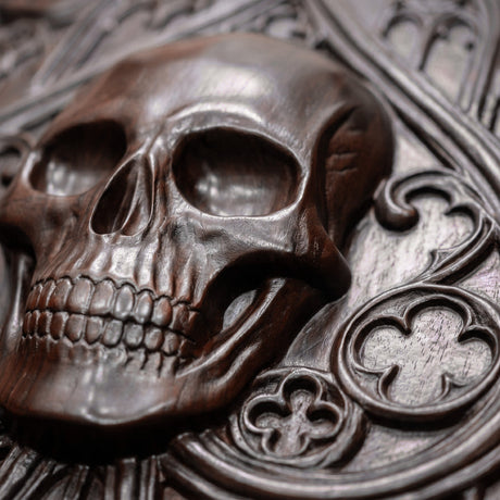 Hand Carved Teak Wall Art - Skull Ace