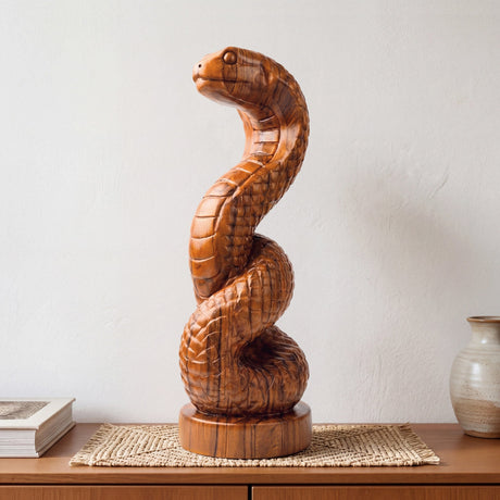 Hand Carved Teak Wood Sculpture - Snake