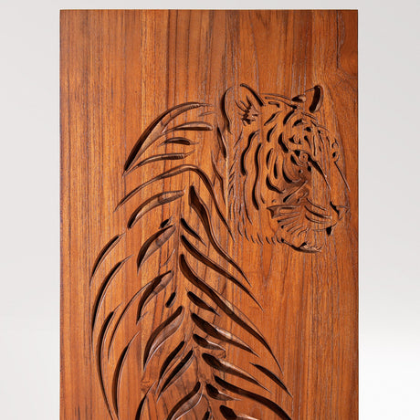 Hand Carved Teak Wall Art - Tiger