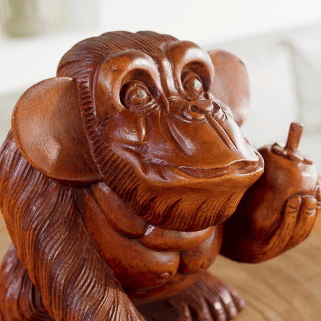 Hand Carved Wood Sculpture - Happy Monkey