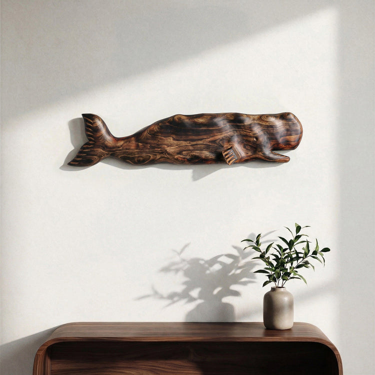 Hand Carved Teak Whale Wall Art | Marine Wood Carving | Noro Arts